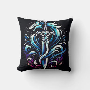 Fantasy Warrior Mystic Dragon Sword Flame Throw Pillow