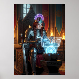 Fantasy Warrior Princess Gamer Girl Art Poster