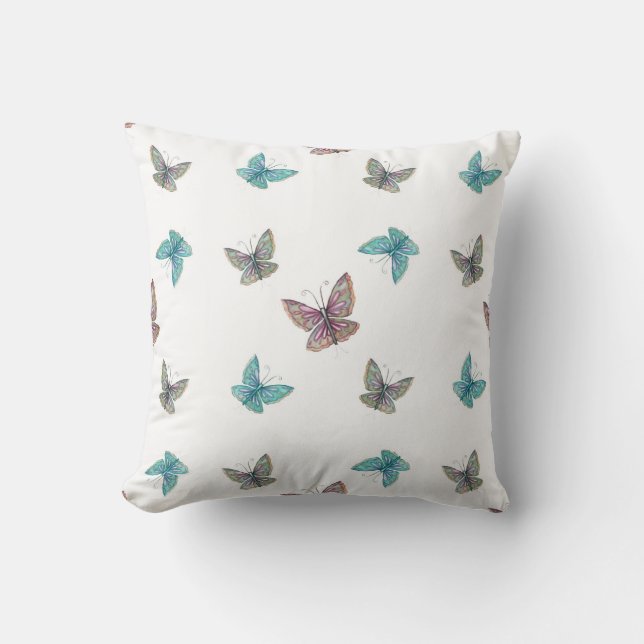 Fantasy Watercolor Butterflies Throw Pillow (Front)