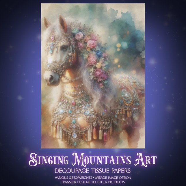 Fantasy Watercolor Horse With Flowers Decoupage Tissue Paper (Creator Uploaded)