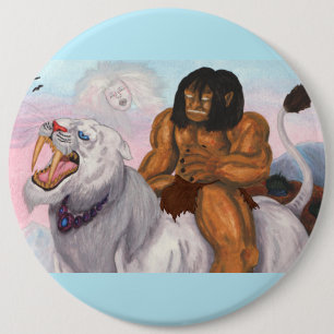 Fantasy Watercolor Illustration Beast riding Tiger 6 Inch Round Button