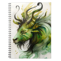 Fantasy Watercolor Qilin Kirin in Green and Gold