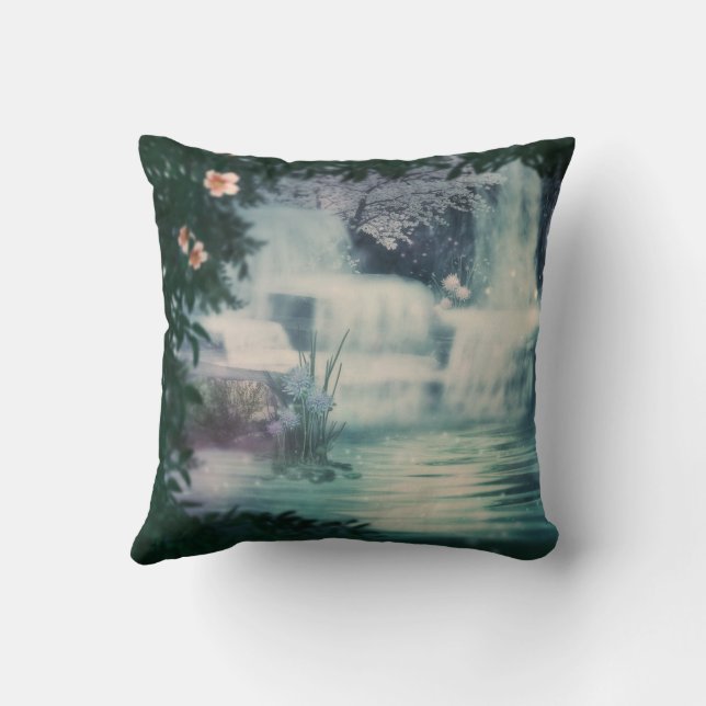 Fantasy Waterfall Cascade Throw Pillow (Back)