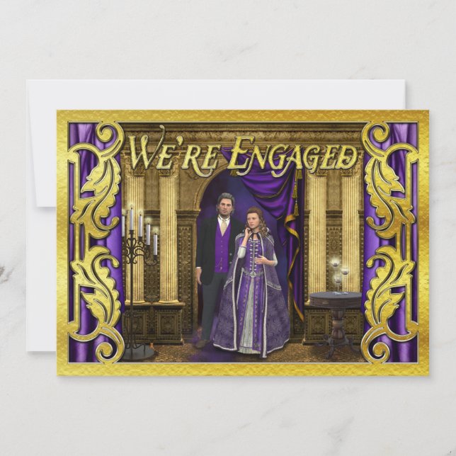 Fantasy Wedding Faux Gold Foil Medieval Engagement Invitation (Front)