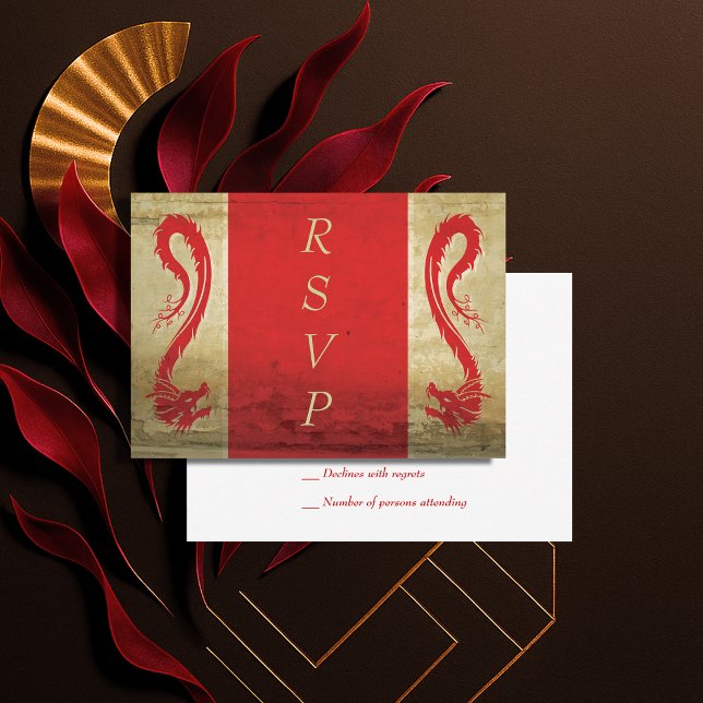 Fantasy Wedding Red and Gold Asian Dragon RSVP Card (Fantasy Wedding Red and Gold Asian Dragon RSVP Card)