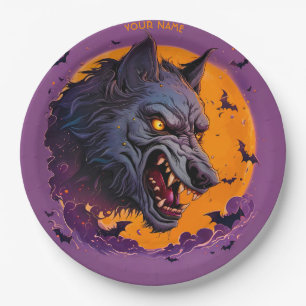 Fantasy Werewolf Moon Halloween Paper Plate