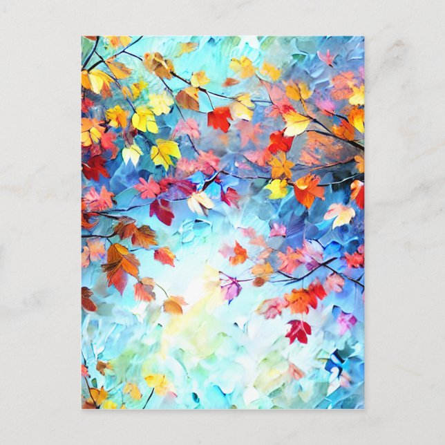 Fantasy Whimsical Brushstrokes All over Leaves Gra Postcard (Front)