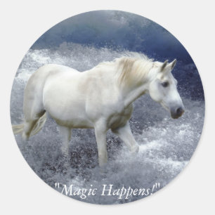 Fantasy White Horse & Ocean Surf Gifts Classic Round Sticker