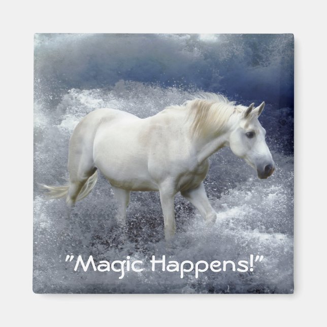 Fantasy White Horse & Ocean Surf Magnet Gift (Front)