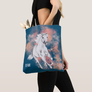 Fantasy White Horse Running Monogram Tote Bag