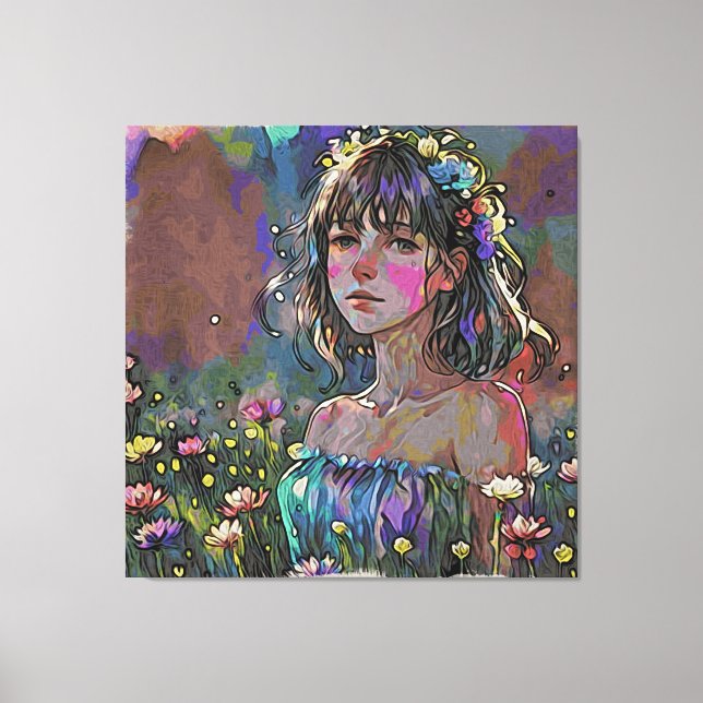 *~  Fantasy Wild Flowers AP56  Art Painting Girl Canvas Print (Front)