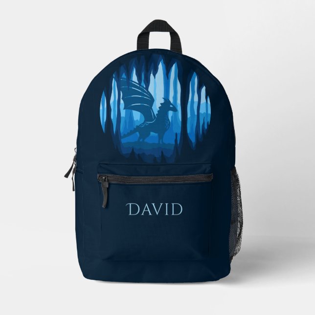 Fantasy Winged Dragon Navy Blue Personalized  Printed Backpack (Front)