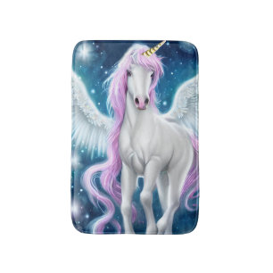 Fantasy Winged Unicorn with Pink Hair  Bath Mat