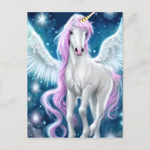 Fantasy Winged Unicorn with Pink Hair Postcard