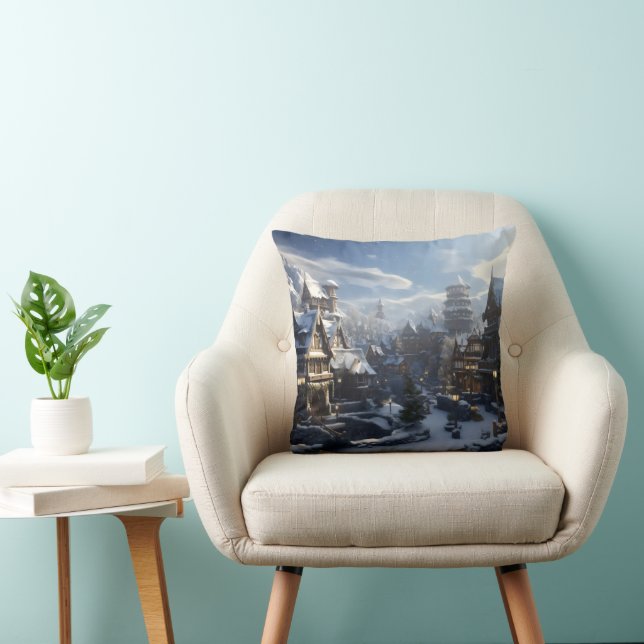 Fantasy Winter Town Throw Pillow (Chair)