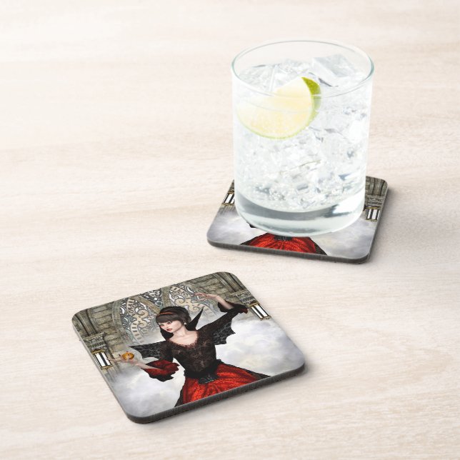 Fantasy Witch - Medieval Castle Halloween Art Coaster (Right Side)