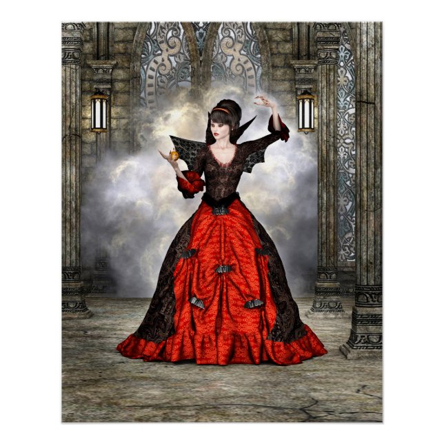 Fantasy Witch - Medieval Castle Halloween Art Poster (Front)