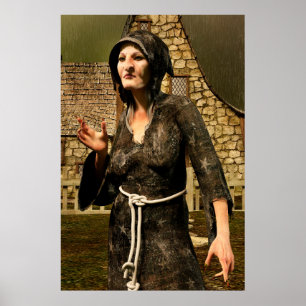 Fantasy Witch Medieval Village Halloween Poster