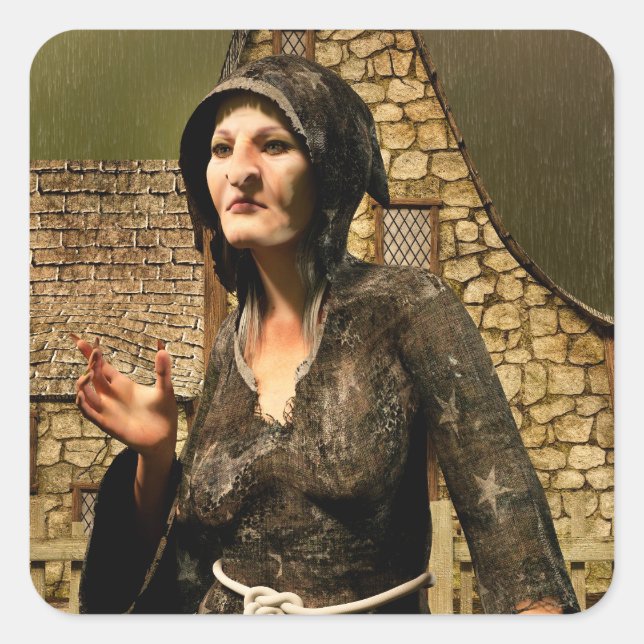 Fantasy Witch Medieval Village Halloween Square Sticker (Front)