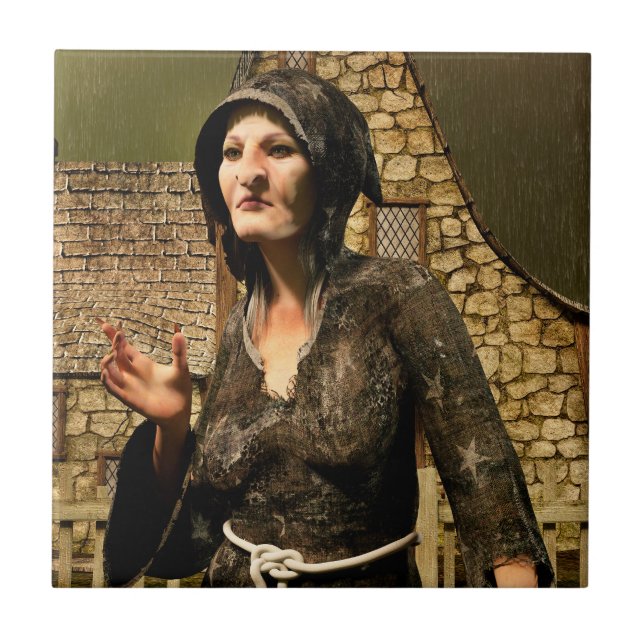 Fantasy Witch Medieval Village Halloween Tile (Front)
