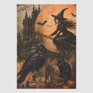Fantasy Witch Raven & Black Cat Halloween Tissue Paper