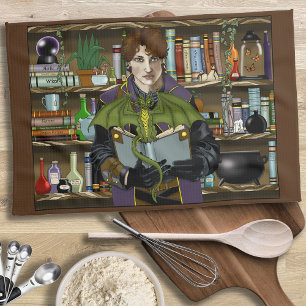 Fantasy Wizard Books Dragon Potions Kitchen Towel
