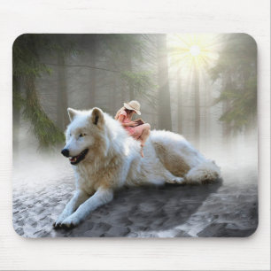 Fantasy Wolf and Girl Mouse Pad