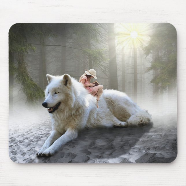 Fantasy Wolf and Girl Mouse Pad (Front)