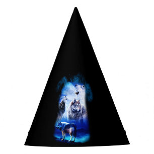 Fantasy Wolf Moon Mountain Party Hat