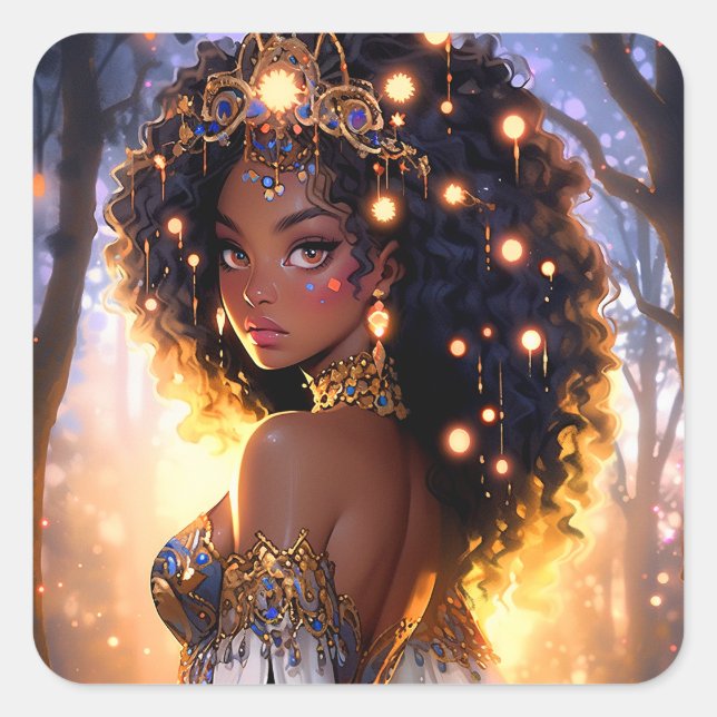 Fantasy Woman African American Art Square Sticker (Front)