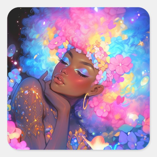Fantasy Woman African American Art Square Sticker (Front)