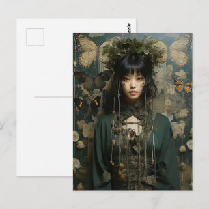 Fantasy Woman and Butterflies AI Art Postcard