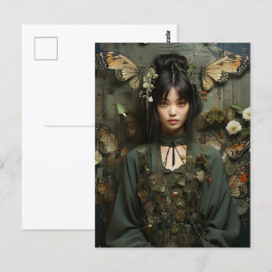 Fantasy Woman and Butterflies AI Art Postcard