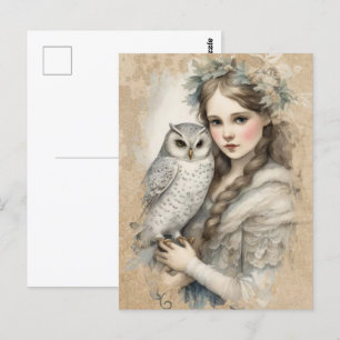 Fantasy Woman and Her Pet Owl Postcard
