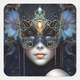 Fantasy Woman Wearing Mask Square Sticker