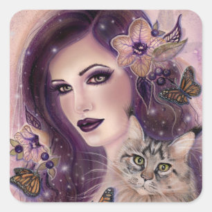 Fantasy women with cat by Renee Lavoie Square Sticker
