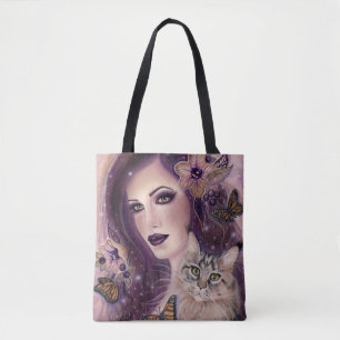 Fantasy women with cat by Renee Lavoie  Tote Bag