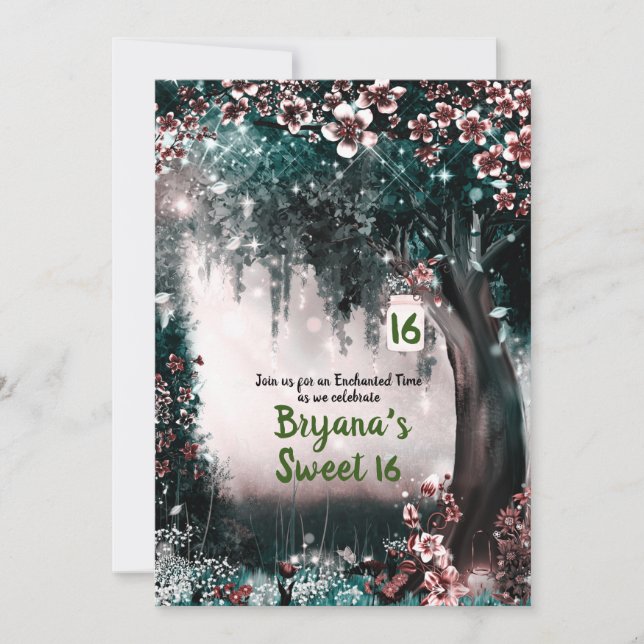Fantasy Woodland Enchanted Blush Forest Sweet 16 Invitation (Front)