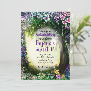 Fantasy Woodland Enchanted Glow Forest Sweet 16  Invitation