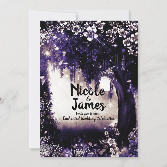 Fantasy Woodland Enchanted Purple Forest Wedding  Invitation (Front)