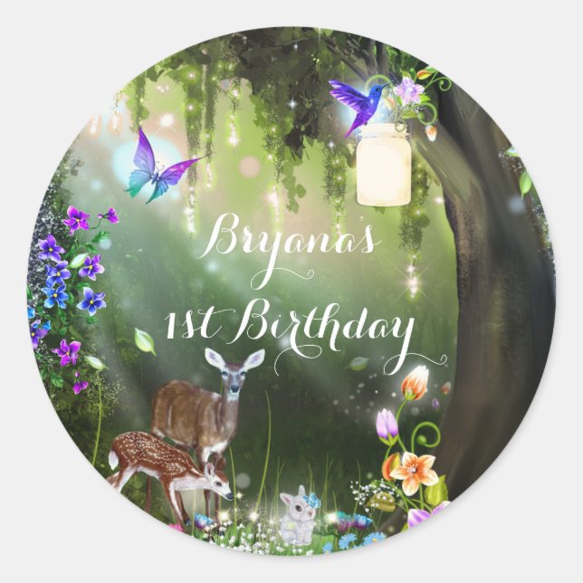 Fantasy woodland forest animals enchanted party classic round sticker (Front)