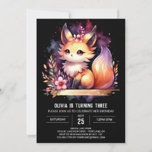 Fantasy Woodland Fox Birthday digital Invitation