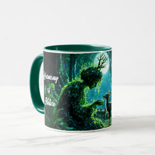 Fantasy woodland goddess and gentle deer art mug