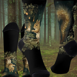 Fantasy Woodland Squirrel and Lights Autumn Socks