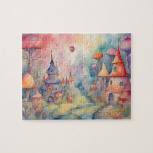 Fantasy World Colorful Watercolor Castle Jigsaw Puzzle