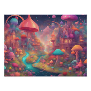 Fantasy World Colourful Watercolor Castle Poster