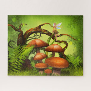 Fantasy World Forest, Large Mushrooms and Fairy  Jigsaw Puzzle