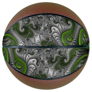Fantasy World Green And Gray Abstract Fractal Art Basketball