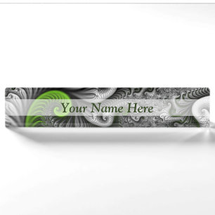 Fantasy World Green And Gray Abstract Fractal Art Nameplate