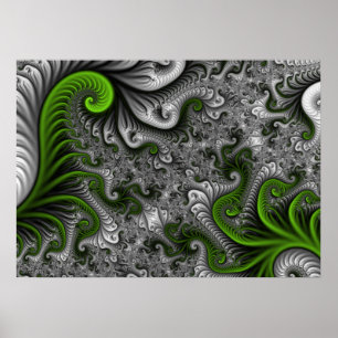 Fantasy World Green And Gray Abstract Fractal Art Poster